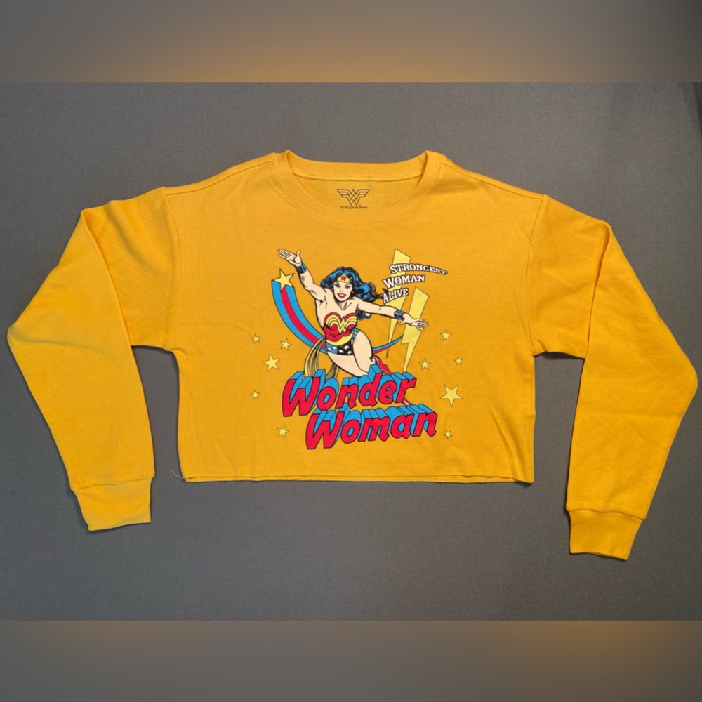 Wonder woman cropped‎ Tee, crew neck, long sleeve, oversized, super hero, SZ S